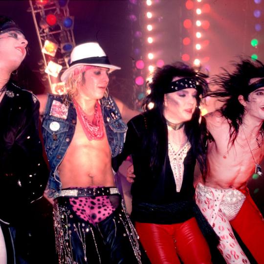 Motley Crue, left to right Nikki Sixx, Vince Neil, Mick Mars, and Tommy Lee, at the Rosemont Horizon in Rosemont, Illinois, November 1, 1985. (Photo by Motley Crue, left to right Nikki Sixx, Vince Neil, Mick Mars, and Tommy Lee, at the Rosemont Horizon in Rosemont, Illinois, November 1, 1985. (Photo by Paul Natkin/Getty Images)