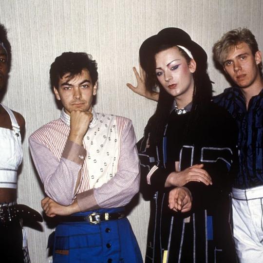 UNITED STATES - JANUARY 01: Photo of BOY GEORGE and CULTURE CLUB; Mikey Craig, Jon Moss, Boy George, Roy Hay (Photo by Ebet Roberts/Redferns)