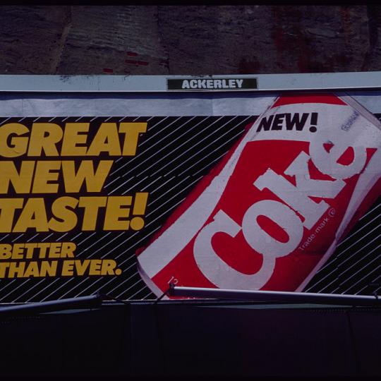 Coca Cola billboard for the short-lived New Coke. (Photo by © Todd Gipstein/CORBIS/Corbis via Getty Images)