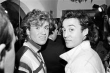 George Michael and Andrew Ridgeley of the pop group Wham! 2nd November 1984. (Photo by Mike Maloney/Mirrorpix/Getty Images)