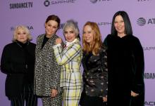 PARK CITY, UTAH - JANUARY 24: (L-R) Kathy Valentine, Jane Wiedlin, Belinda Carlisle, Gina Shock, and Charlotte Caffey attends the "The Go-Gos" premiere during the 2020 Sundance Film Festival at Library Center Theater on January 24, 2020 in Park City, Utah. (Photo by Tibrina Hobson/Getty Images)