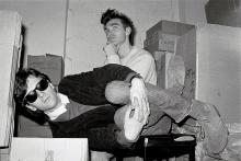 Happier times between Johnny Marr (front) and Morrissey in 1983