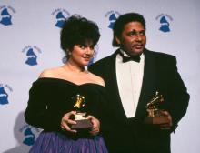 Linda Ronstadt and Aaron Neville at the Grammys in 1990