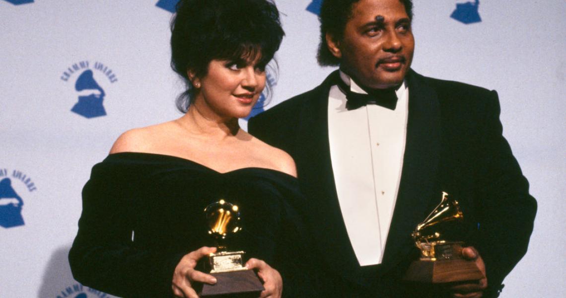 Linda Ronstadt and Aaron Neville at the Grammys in 1990