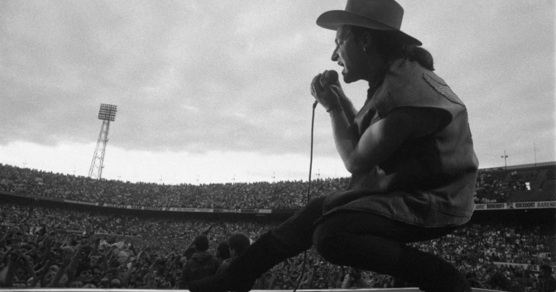 Bono of U2 in concert, 1987